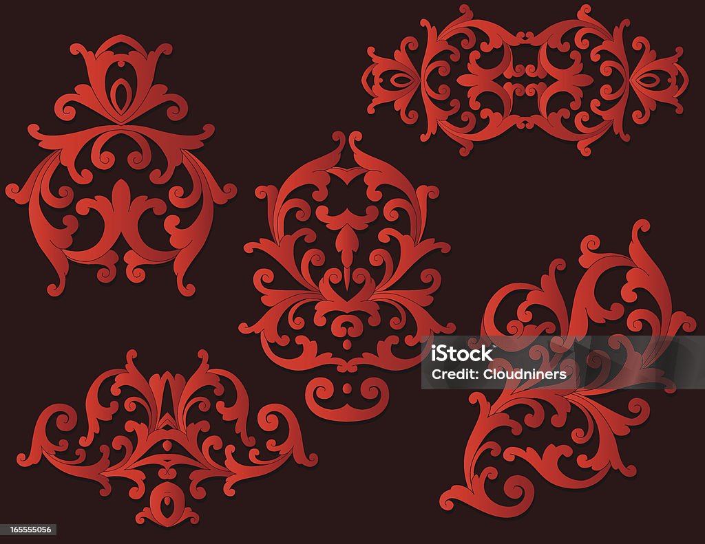 Czerwone Curl przewija - Grafika wektorowa royalty-free (Liść)