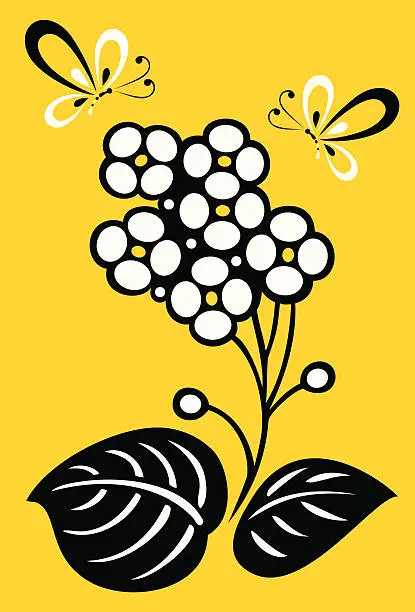 Vector illustration of Hydrangeas Flowers and Flying Betterflies