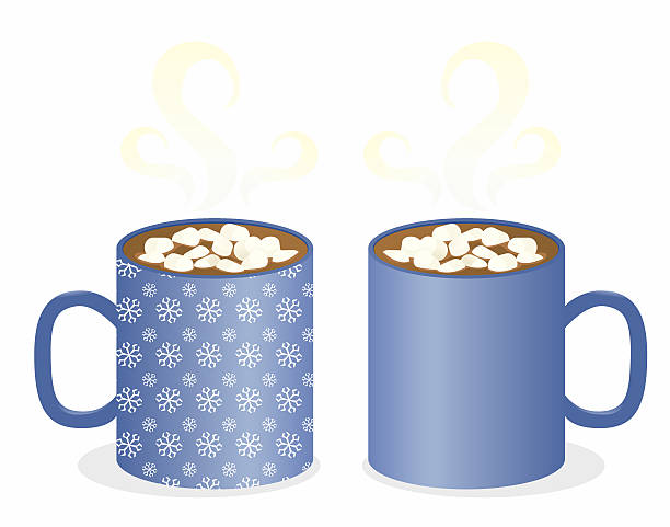 Two Mugs A vector illustration of two mugs full of steaming hot chocolate with marshmallows. Perfect for a cold winter day. blue cup stock illustrations
