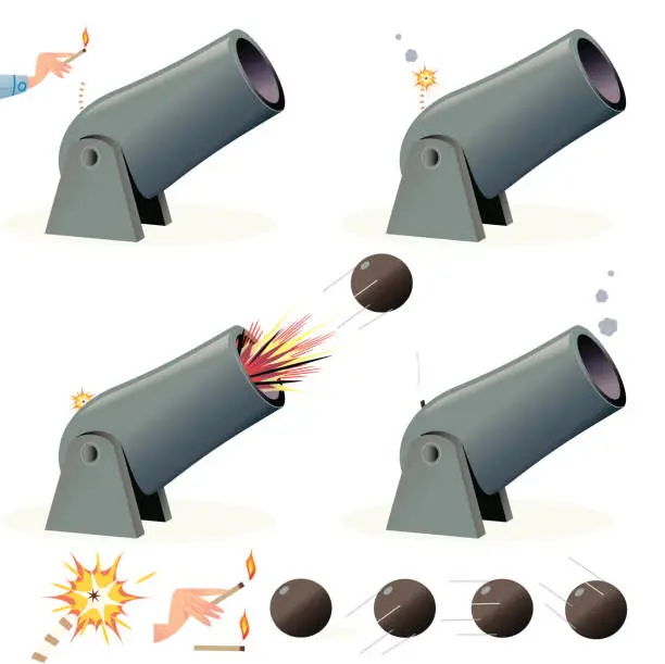 Vector illustration of Firing a big Cannon