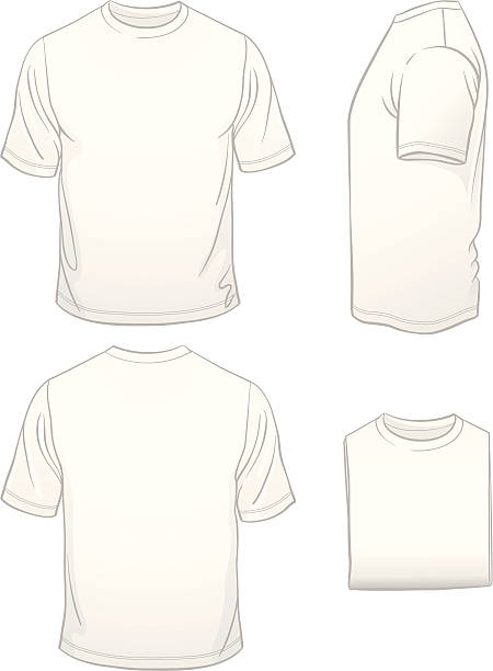 Men's Blank White T-shirt in Four Views vector art illustration