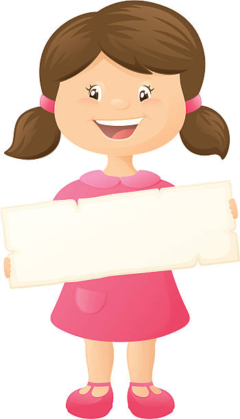 ilustrações de stock, clip art, desenhos animados e ícones de rapariga de mensagem 2-incluindo jpeg - pigtails placard child holding