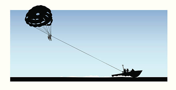 Parasail Silhouette of people parasailing.  AI vs 10 included in zip. parasailing stock illustrations