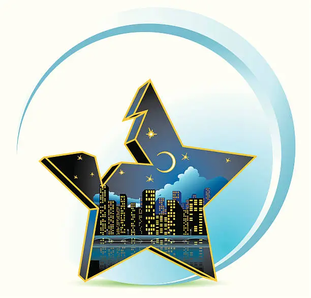 Vector illustration of Cityscape At Night - Star Concept