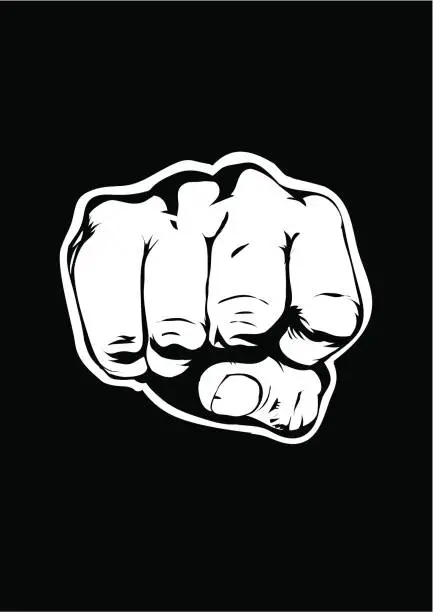 Vector illustration of Black background with illustration of a fist