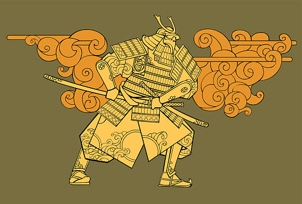 Yellow Samurai vector art illustration