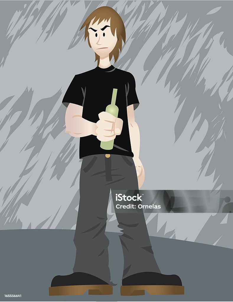 Drinker A young rocker is a mean drinker. Drinker and background are grouped on separate layers for easy editing.  Plenty of space for text/copy. Adult stock vector