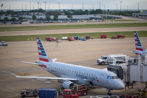 American Eagle Embraer ERJ-175LR aircraft with registration N292NN operated by Envoy Air parked at Dallas/Fort Worth International Airport in April 2022