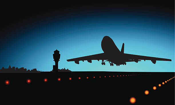 Travel &amp; transport concept http://www.mustafadeliormanli.com/istock/lightbox_sunset.jpg airfield stock illustrations