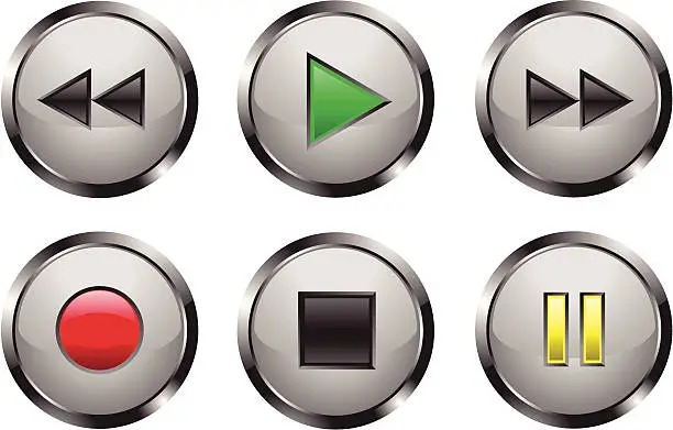 Vector illustration of Metallic Shiny Media Player Buttons