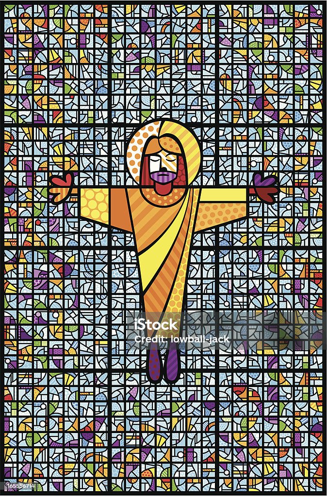 Cristo e vetrate colorate - arte vettoriale royalty-free di Vetro istoriato