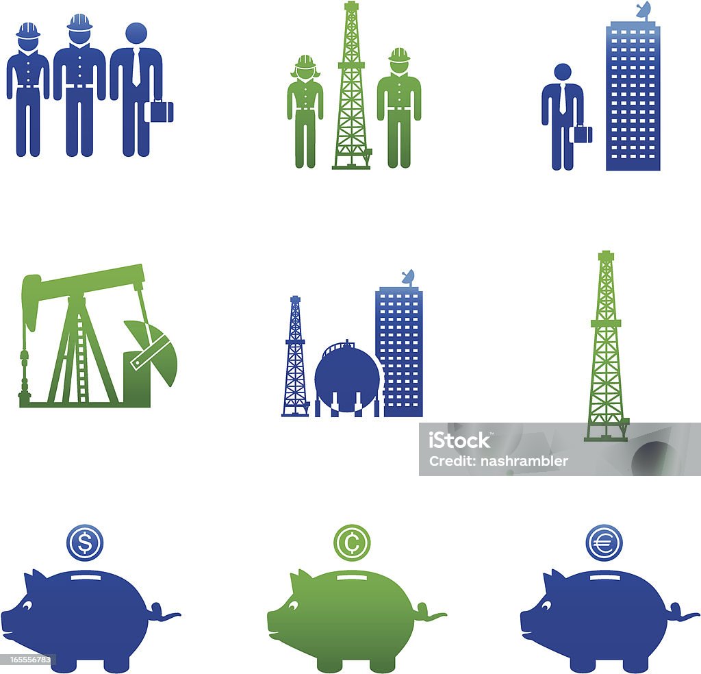 Indústria de petróleo de gás & carreiras ícones-Verde e Azul - Royalty-free Sonda de perfuração arte vetorial