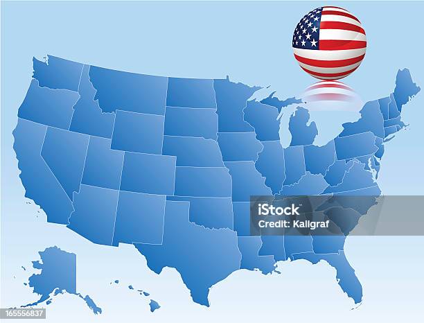 Mappa Vettoriale Di Stati Uniti Damerica Con Bandiera Vetro 3d - Immagini vettoriali stock e altre immagini di Alaska - Stato USA