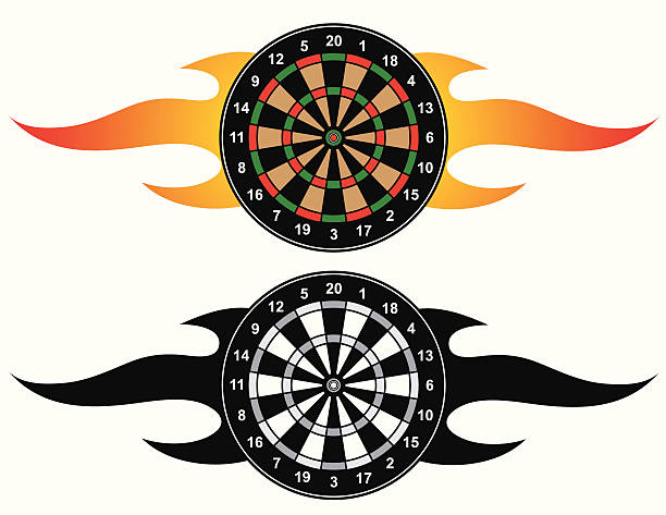 flaming tarcza do gry w rzutki - dartboard bulls eye vector pub stock illustrations