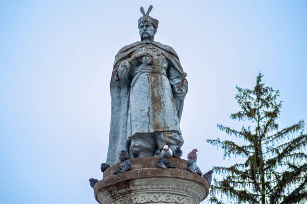 pomnik bohdana chmielnickiego w pochmurny dzień na tle zimowego dnia - czernichów zdjęcia i obrazy z banku zdjęć