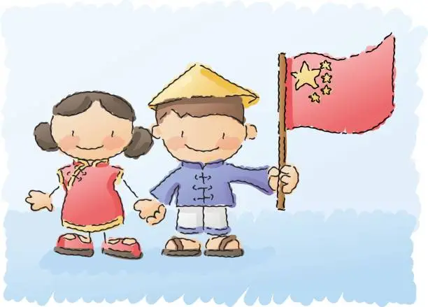 Vector illustration of scribbles: world kids - china