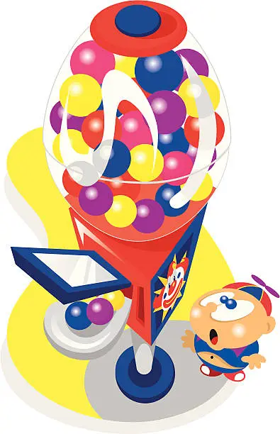 Vector illustration of kid and bubble gum machine