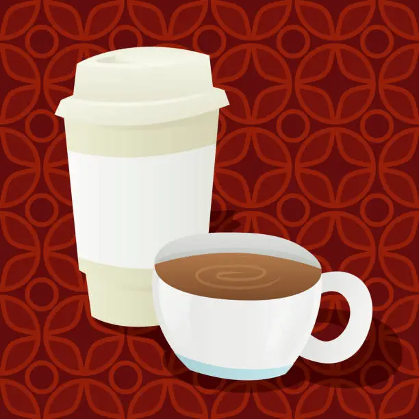 Vector illustration of Coffee & Takeaway Cup on Seamless Background