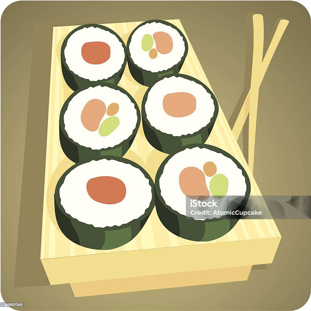 Maki Sushi w stylu Retro kreskówka, - Grafika wektorowa royalty-free (Bez ludzi)