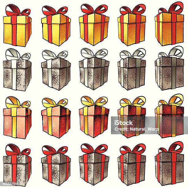 Caixas De Presente De Ouro E Vermelho - Arte vetorial de stock e mais imagens de Aniversário - Aniversário, Caixa, Caixa de presentes