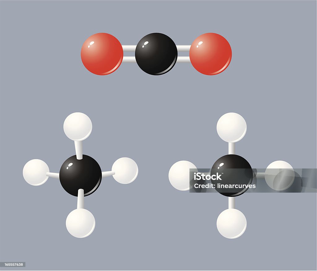 온실 가스: 메탄 및 이산화탄소 - 로열티 프리 분자 벡터 아트