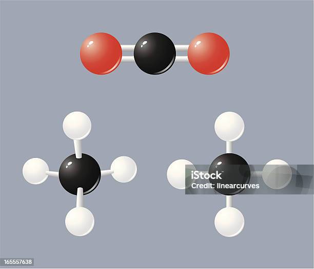 온실 가스 메탄 및 이산화탄소 분자에 대한 스톡 벡터 아트 및 기타 이미지 - 분자, 이산화탄소, 0명