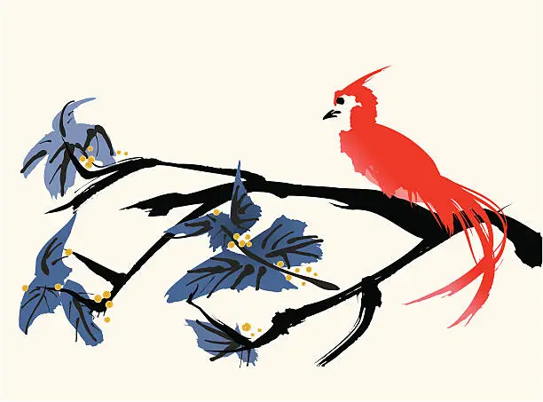 Vector illustration of Oriental style painting, Bird, vector illustration