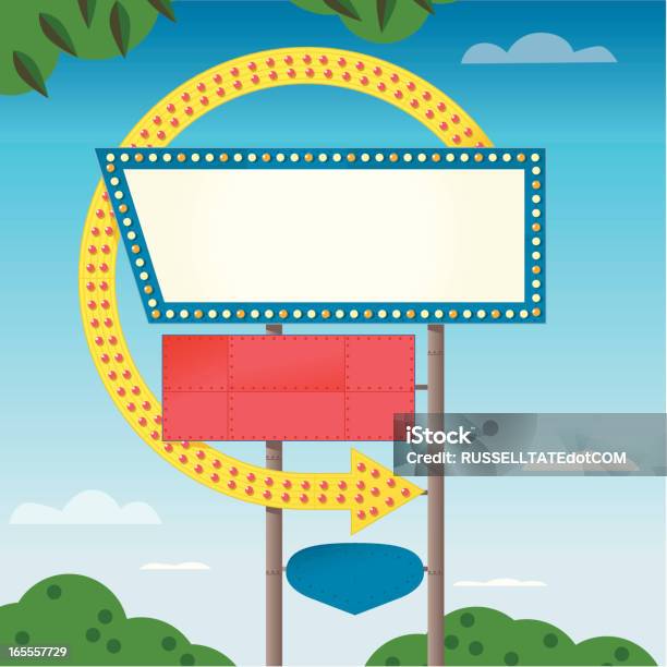 노란색 화살표 로드쇼의 팻말 자동차 극장에 대한 스톡 벡터 아트 및 기타 이미지 - 자동차 극장, 드라이브인 레스토랑, 복고풍