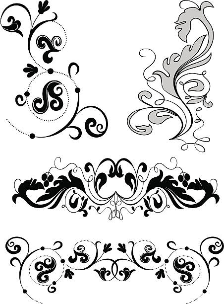 dekoracja elementy - scroll shape flower floral pattern grunge stock illustrations