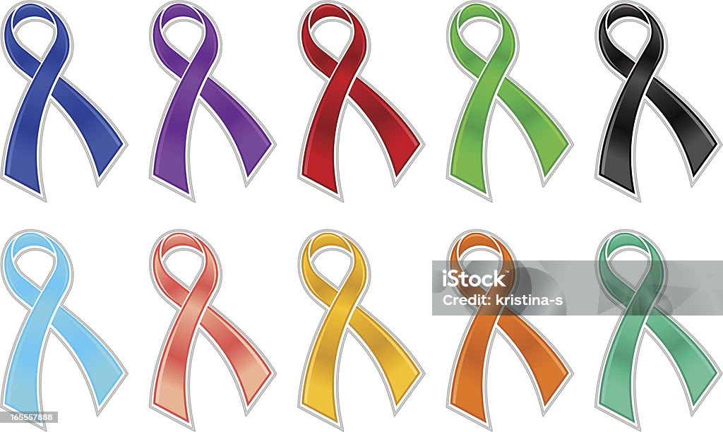 Glossy awareness ribbons Set of ten shiny and glossy awareness ribbons. Vector design elements. Ribbon - Sewing Item stock vector