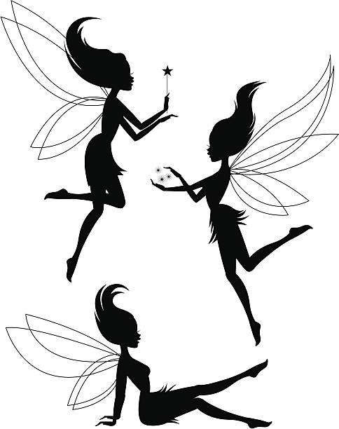 Three Fairy Silhouettes vector art illustration