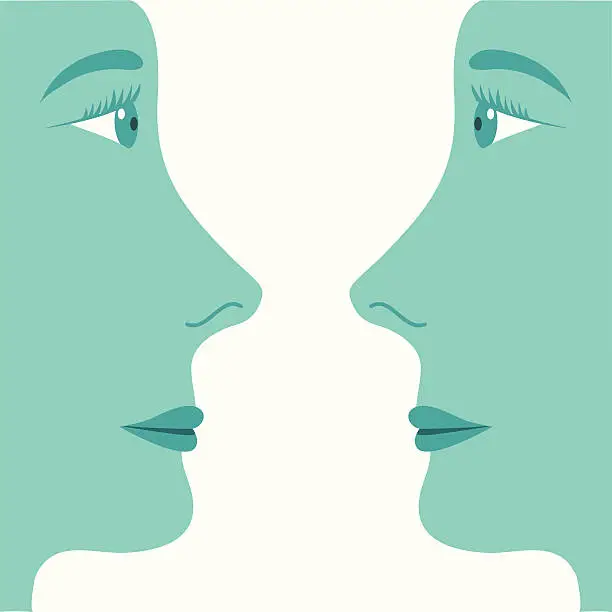 Vector illustration of Two profiled faces looking at each other