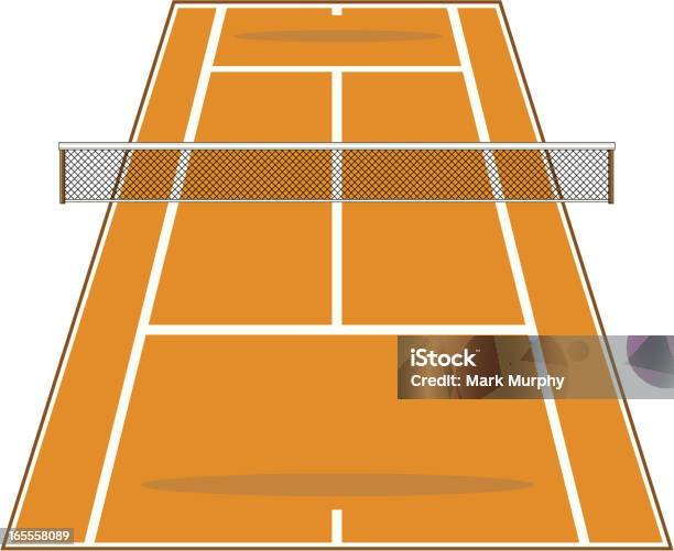 Angulado Barro Campo De Ténis Com Rede - Arte vetorial de stock e mais imagens de Barro - Barro, Baseline, Bater Barbatana