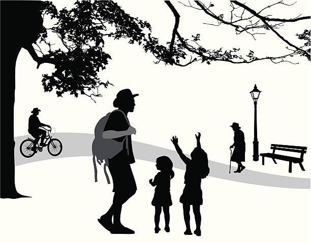 parkscene - focus on shadow women bicycle outdoors stock-grafiken, -clipart, -cartoons und -symbole