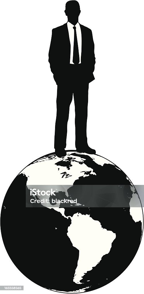 Top of the World - America Silhouette of a businessman standing on top of the world, focusing on the America area. Globe - Navigational Equipment stock vector