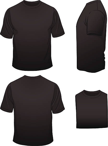 Men's Blank Black T-shirt in Four Views vector art illustration