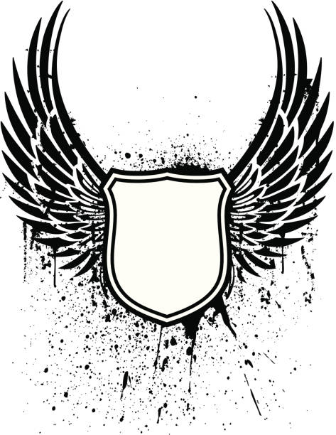 grunge winged shield tatuaż - tattoo grunge crest coat of arms stock illustrations