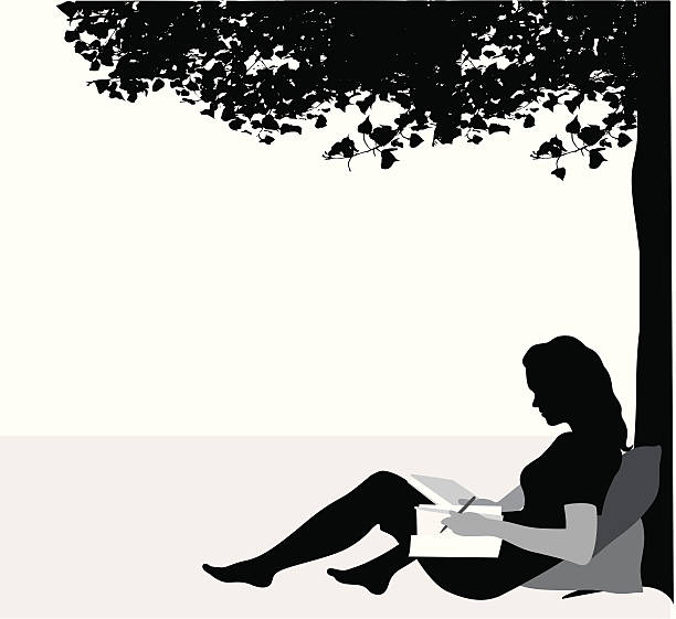peacefulstudy - focus on shadow outdoors women one person stock illustrations