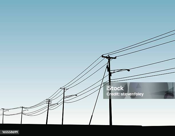 Powerlines Stock Vektor Art und mehr Bilder von Telefonmast - Telefonmast, Kontur, Vorort-Wohnsiedlung