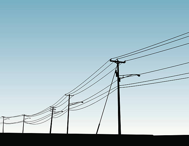 Powerlines Gradient background is on its own layer for easy modification or removal. Useful for "grunge"-style pieces or communication concepts. Hand-drawn, not auto-traced.  EPS, Layered PSD, and high-resolution JPG included. telephone pole stock illustrations
