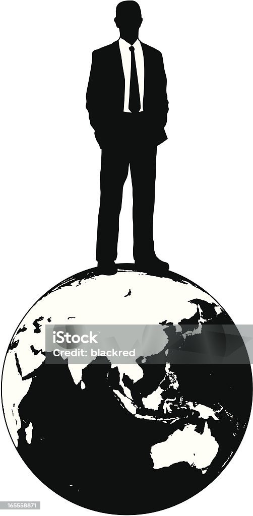 Top of the World - Asia and Australia Silhouette of a businessman standing on top of the world, focusing on the Asia and Australia area. One Person stock vector