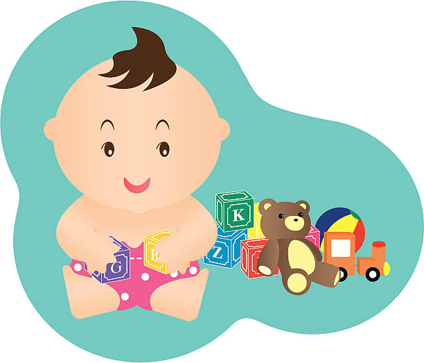 Baby Playing Toys vector art illustration
