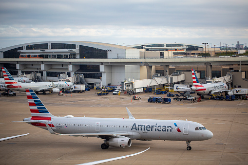 American Airlines Airbus A321-231aircraft with registration N931AM taxiing at Dallas/Fort Worth International Airport in April 2022