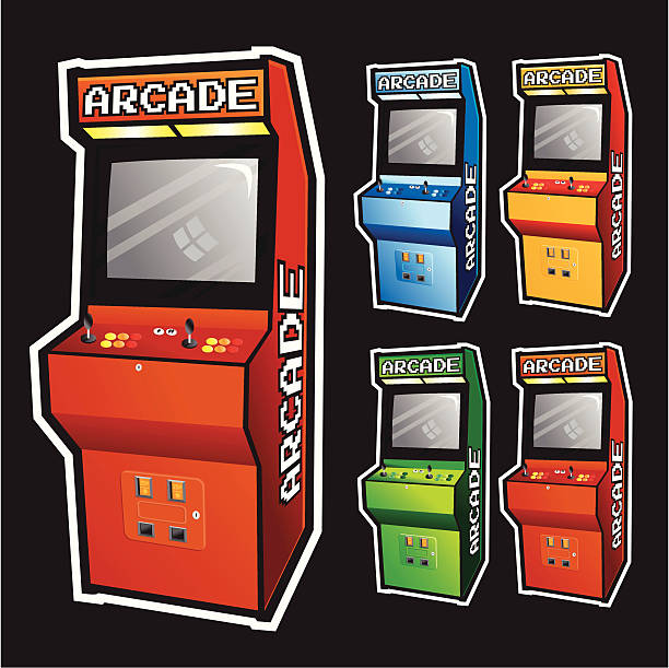 ilustraciones, imágenes clip art, dibujos animados e iconos de stock de armario sala - arcade amusement arcade leisure games machine