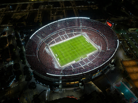 BUENOS AIRES, ARGENTINA - June 5, 2023: River Plate football team stadium also known as Antonio Vespucio Liberti stadium. The stadium is also home to the Argentina national soccer team.