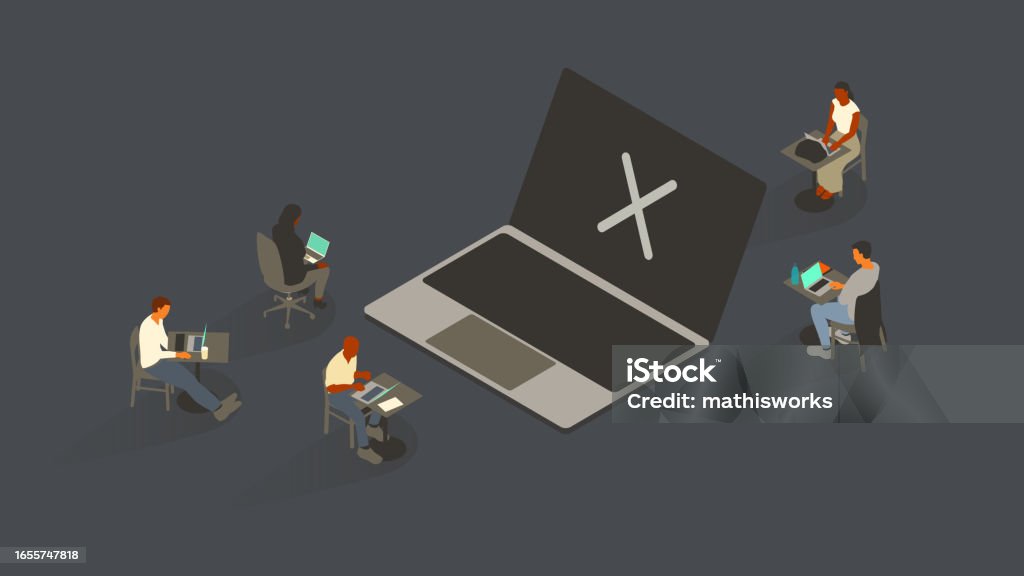 X Over Computer Letter X On Laptop Stock Illustration - Download Image Now - 16x9 ...