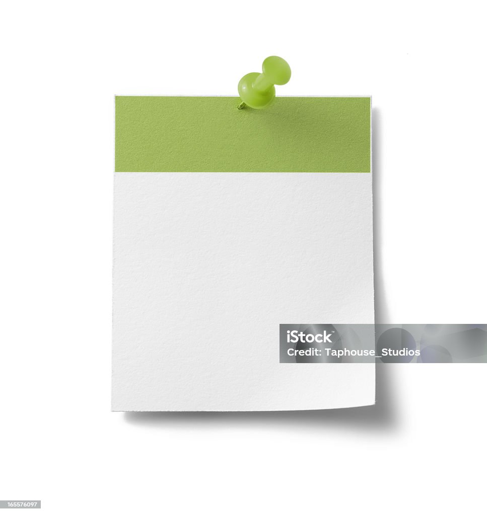 Blank calendar page - green A photograph of a blank / empty calendar page with a green band and pin - isolated on white. Calendar Stock Photo