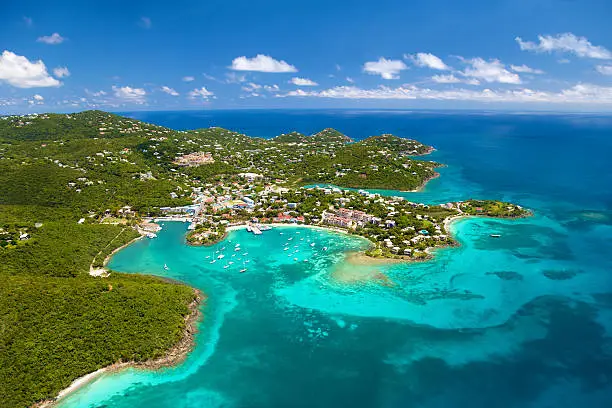 aerial shot of Cruz Bay, St. John in US Virgin Islands