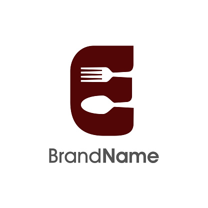 Simple, Modern and Unique illustration logo design initial E combine with fork and spoon. Logo recommended for business related Beverages, Restaurant, Cafe and Food.