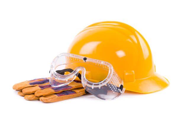 hard has construction hard hat with glowes and goggles protective eyewear stock pictures, royalty-free photos & images